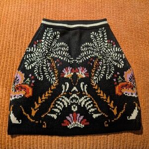 FARM Rio Black Knit Mini Skirt with Multicolor Floral Jacquard